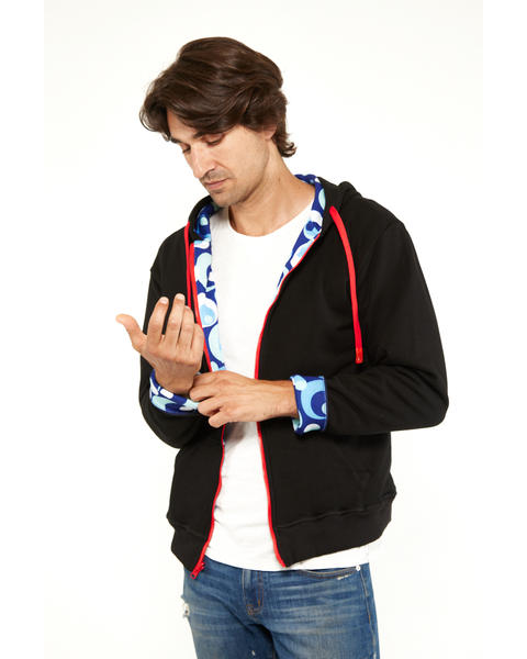 Hoodie - Black/Blue Circles (Reversible)