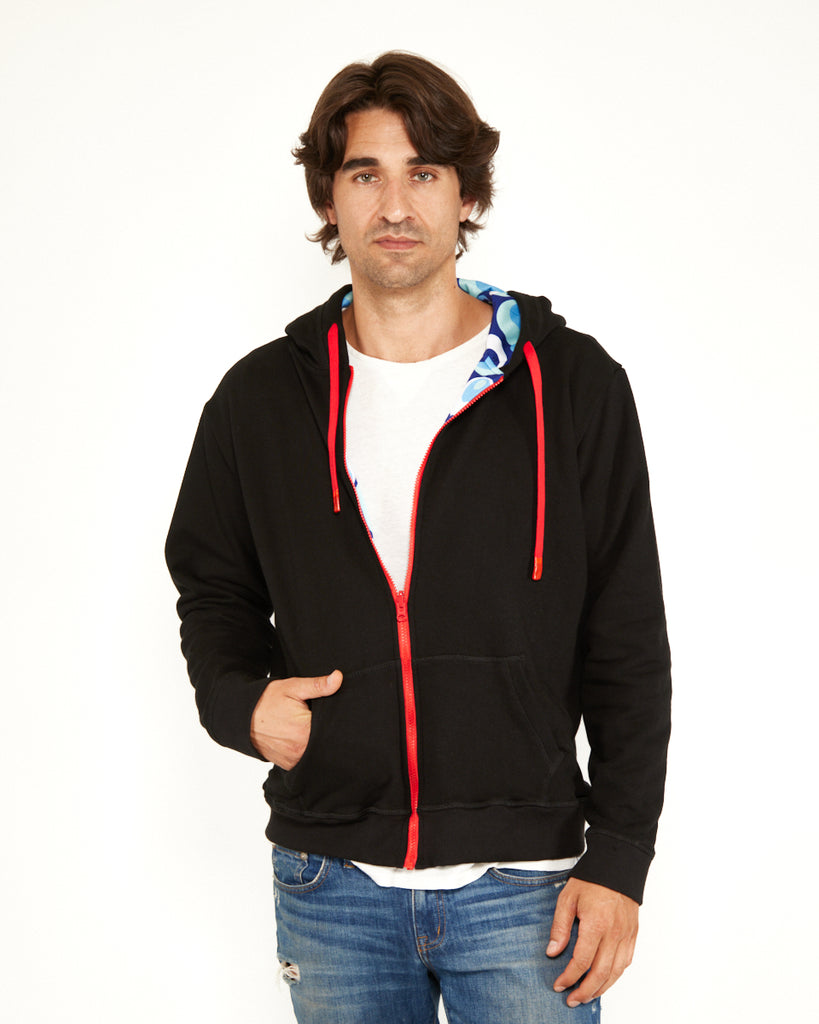 Hoodie Black Blue Circles Reversible Innerwoo