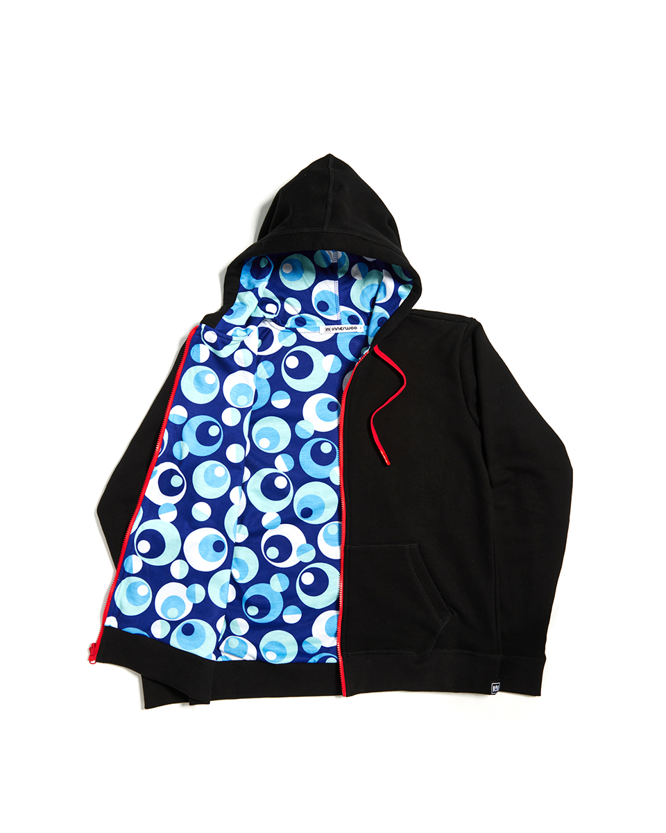 Hoodie - Black/Blue Circles (Reversible)