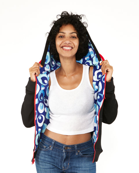 Hoodie - Black/Blue Circles (Reversible)