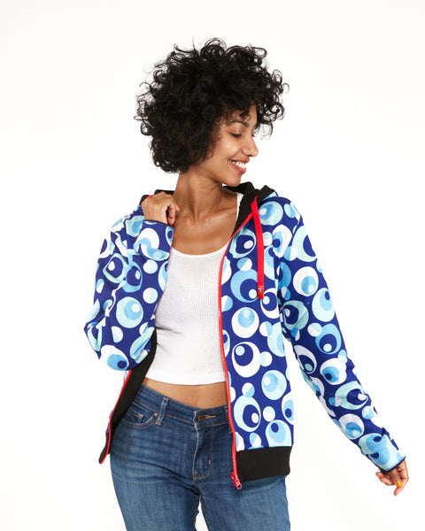 Hoodie - Black/Blue Circles (Reversible)