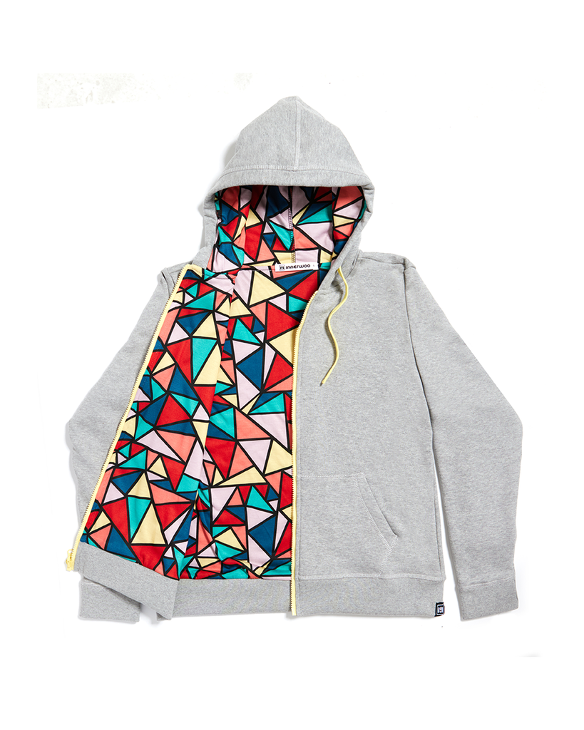 Hoodie Grey Multi Color Triangles Reversible Innerwoo